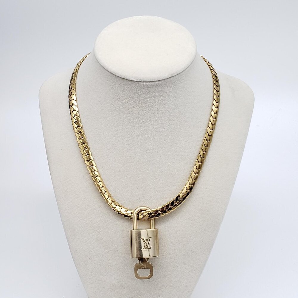 Authentic Louis Vuitton Gold Padlock w/ Unbranded Fashion Stainless Steel Chain